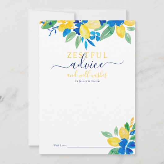 ブルーイエローレモンフローラ水彩ブライダルアドバイス 招待状 (正面)