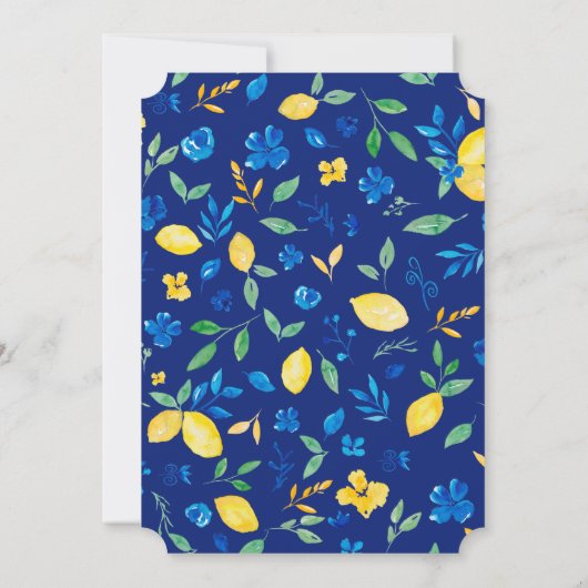 ブルーイエローレモンフローラ水彩ブライダルシャワー 招待状 (裏面)