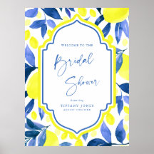 ブルーイエローレモンブライダルシャワーウェルカムサイン