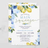 ブルーイエローレモンメインスクイーズブライダルシャワー 招待状 (正面/裏面)