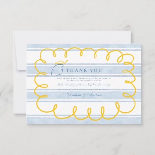 ブルーイエローレモ地中海のン結婚ズ サンキューカード (正面)