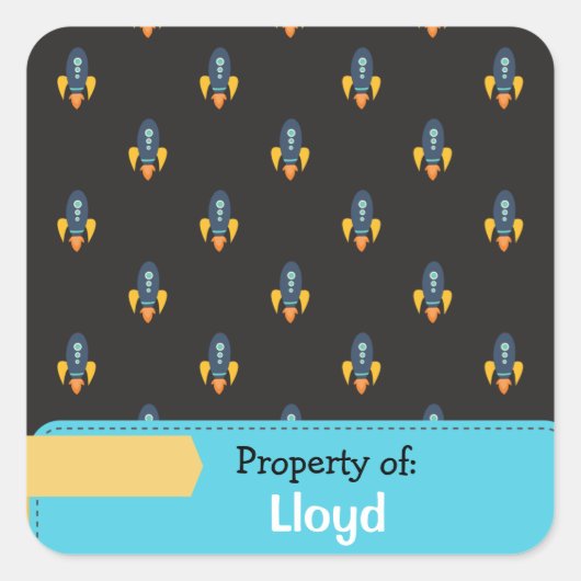 ブルーイエローロケット宇宙パタパーソナライズされたーン スクエアシール (正面)
