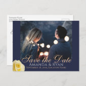 ブルーイエローローズフォトウェディング日付を保存 案内ポストカード (正面/裏面)