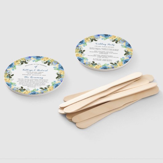 ブルーイエローローズ庭園の結婚式プログラムハンドファン ハンドファン (組立なし)