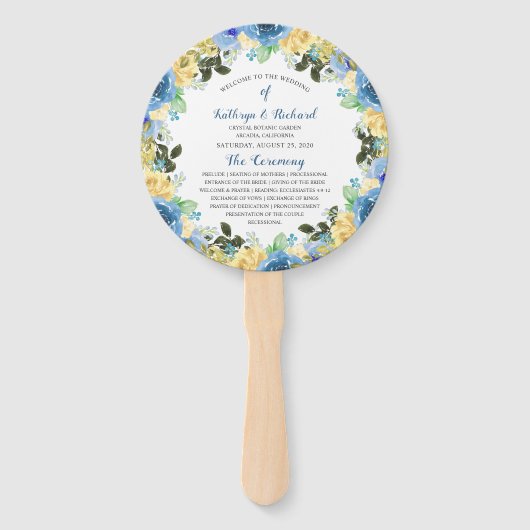 ブルーイエローローズ庭園の結婚式プログラムハンドファン ハンドファン (正面)