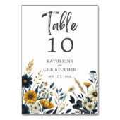 ブルーイエローワイルドフラワーエレガントな結婚式 テーブルナンバー (正面)