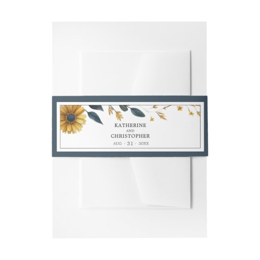 ブルーイエローワイルドフラワーエレガントな結婚式 招待状ベリーバンド (正面例)