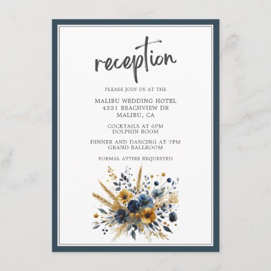 ブルーイエローワイルドフラワーエレガントウェディング披露宴 エンクロージャーカード (正面)