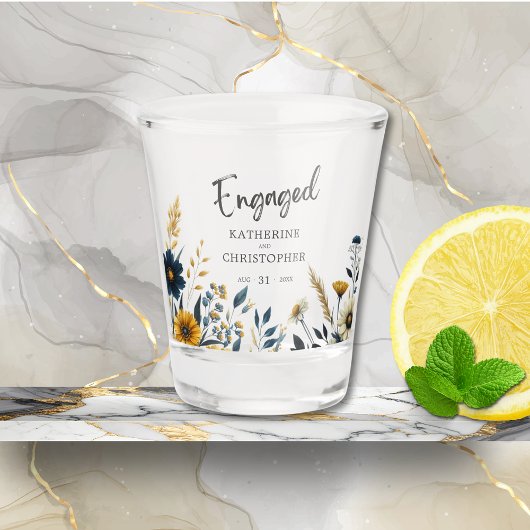 ブルーイエローワイルドフラワーカスタムズ婚約パーティ ショットグラス