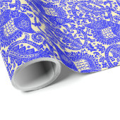 ブルーイエロー中世ユニークフローラオーナメント ラッピングペーパー (ロールコーナー)