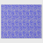 ブルーイエロー中世ユニークフローラオーナメント ラッピングペーパー (フラット)