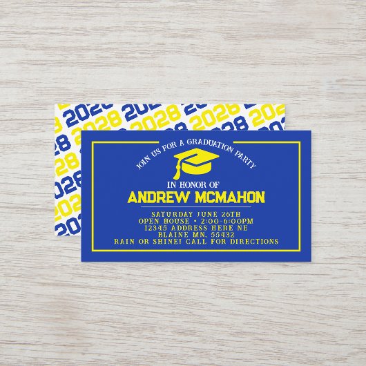 ブルーイエロー卒業ミニ卒業招待状 名刺