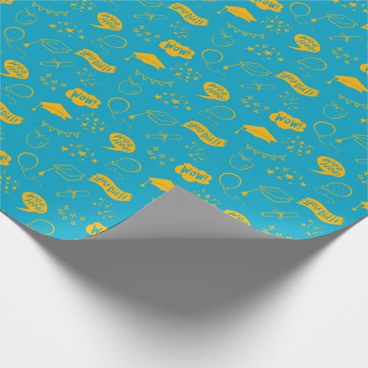 ブルーイエロー卒業手描き落書き模様 ラッピングペーパー (角)