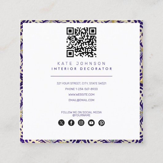 ブルーイエロー地中海のインテリア設計者 スクエア名刺 (正面)