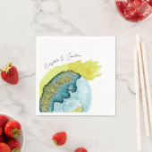 ブルーイエロー抽象芸術ウォーターユニークカラー結婚アート スタンダードカクテルナプキン (インサイチュ)