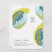 ブルーイエロー抽象芸術ウォーターユニークカラー結婚アート セーブザデート (正面)