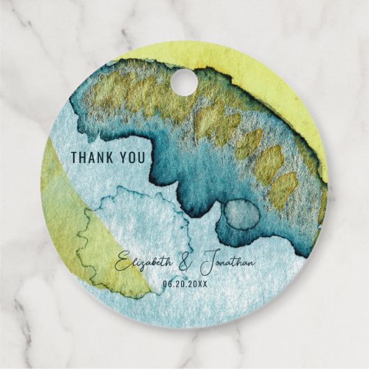 ブルーイエロー抽象芸術ウォーターユニークカラー結婚アート フェイバータグ (裏面)