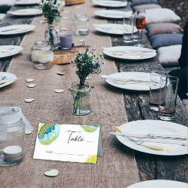 ブルーイエロー抽象芸術ウォーターユニークカラー結婚アート プレイスカード