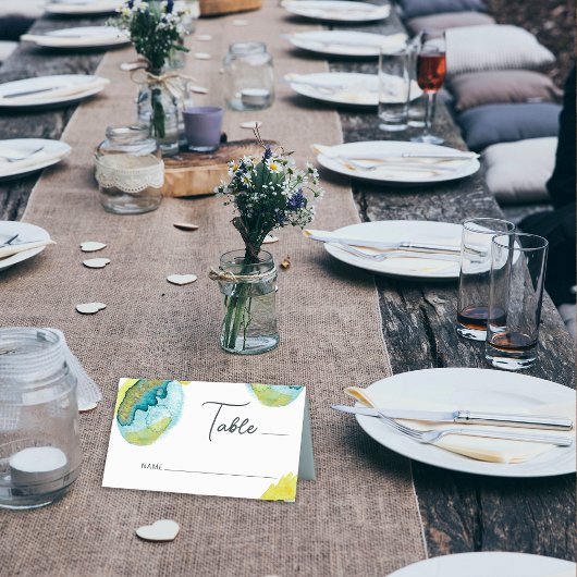 ブルーイエロー抽象芸術ウォーターユニークカラー結婚アート プレイスカード