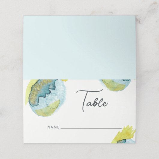 ブルーイエロー抽象芸術ウォーターユニークカラー結婚アート プレイスカード (外部開封)