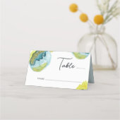 ブルーイエロー抽象芸術ウォーターユニークカラー結婚アート プレイスカード (正面)