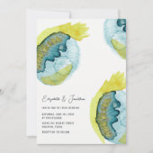 ブルーイエロー抽象芸術ウォーターユニークカラー結婚アート 招待状 (正面)