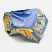 ブルーイエロー牡丹の水の色のフローラ結婚の新郎 ネクタイ (ロール)