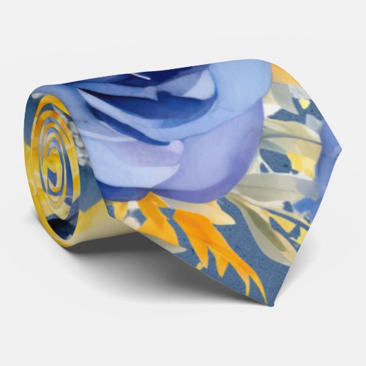 ブルーイエロー牡丹の水の色のフローラ結婚の新郎 ネクタイ