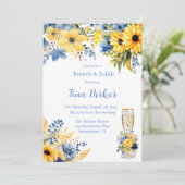 ブルーイエロー牡丹の水の色ブランチと泡立ち 招待状 (スタンド正面)