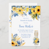 ブルーイエロー牡丹の水の色ブランチと泡立ち 招待状 (正面/裏面)