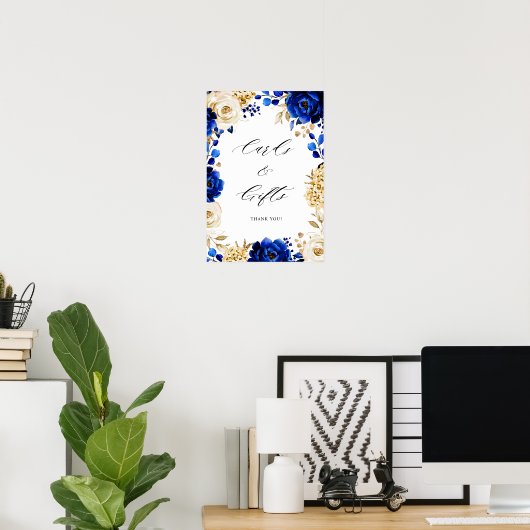 ブルーイエロー王室の金ゴールドメタリックカードとギフト ポスター (ホームオフィス)