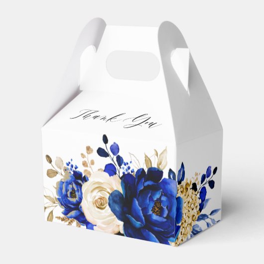 ブルーイエロー王室の金ゴールドメタリックブライダルシャワー フェイバーボックス (正面サイド)