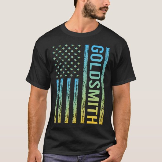 ブルーイエロー米国国旗 – Goldsmith Tシャツ (正面)