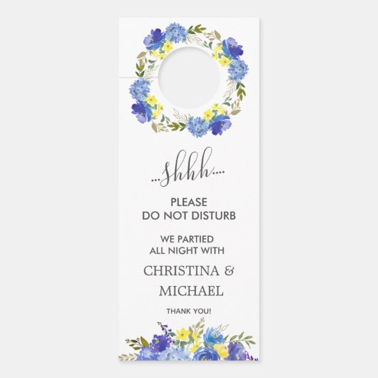 ブルーイエロー結婚フラワーズゲストは邪魔しない ドアノブサイン (正面)