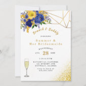 ブルーイエロー絵を描金ゴールドフローラブランチとバブリー 招待状 (正面)