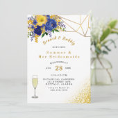 ブルーイエロー絵を描金ゴールドフローラブランチとバブリー 招待状 (スタンド正面)