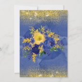 ブルーイエロー絵を描金ゴールドフローラブランチとバブリー 招待状 (裏面)