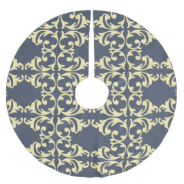 ブルーイエロー花柄 ブラッシュドポリエステルツリースカート