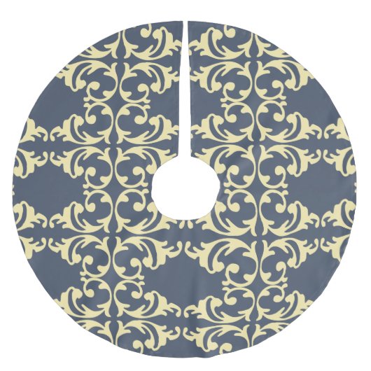 ブルーイエロー花柄 ブラッシュドポリエステルツリースカート (正面)