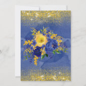 ブルーイエロー金ゴールドフローラブリデスメイドランチョン 招待状 (裏面)