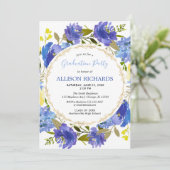 ブルーイエロー金ゴールドフローラ夏期卒業パーティー 招待状 (スタンド正面)