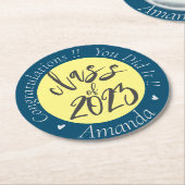 ブルーイエロー2023年の卒業のクラス ラウンドペーパーコースター (アングル)