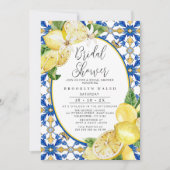 ブルーイエロー タイル レモン ブライダルシャワー 招待状 (正面)
