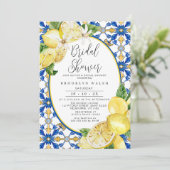 ブルーイエロー タイル レモン ブライダルシャワー 招待状 (スタンド正面)