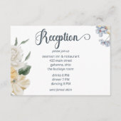 ブルーイエロー&ホワイトフローラウェディングレセプション エンクロージャーカード (正面)