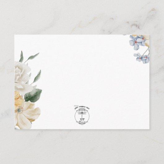 ブルーイエロー&ホワイトフローラウェディングレセプション エンクロージャーカード (裏面)