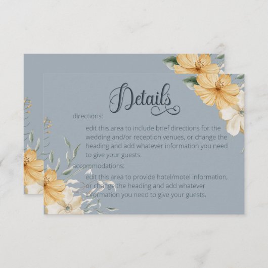 ブルーイエロー&ホワイトフローラ結婚ズ詳細 エンクロージャーカード (正面/裏面)