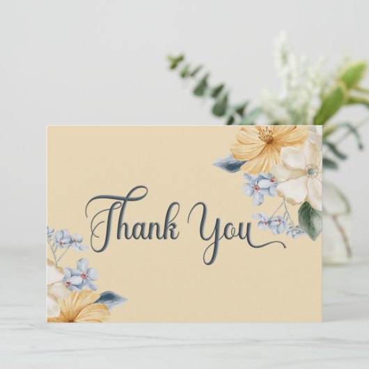 ブルーイエロー&ホワイトフローラ結婚ズ サンキューカード (スタンド正面)