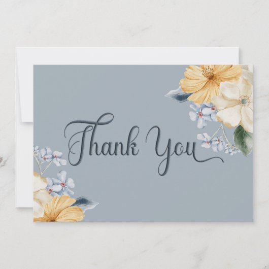ブルーイエロー&ホワイトフローラ結婚ズ サンキューカード (正面)