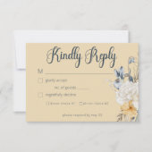 ブルーイエロー&ホワイトフローラ結婚ズ 出欠カード (正面)